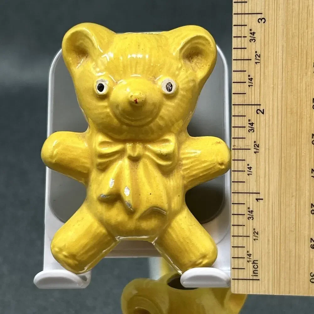 Vintage 2pc Yellow Ceramic Teddy Bear Macrame Beads 2 3/4in Crafting Supplies